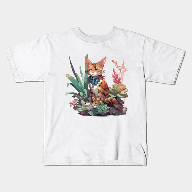 Cute Bengal cat Kids T-Shirt by GreenMary Design